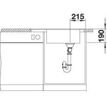 Technische tekening van een spoelbak met afmetingen