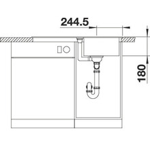 Technische tekening van een spoelbak met de afmetingen 244,5 en 180