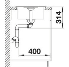 Technische tekening van een gootsteen met maatvoering