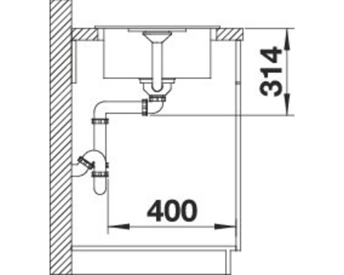 Technische tekening van een gootsteen met maatvoering