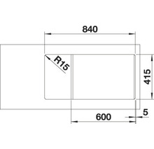 Productmaattekening met de afmetingen 840, 415, 600 en R15