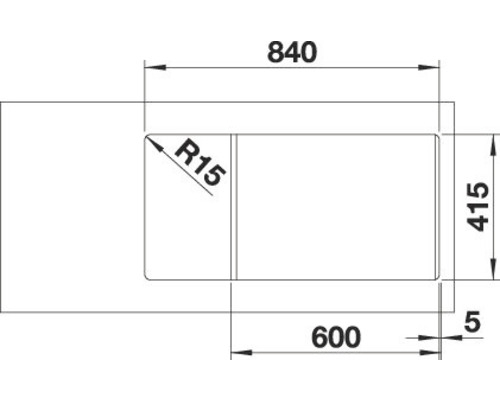 Productmaattekening met de afmetingen 840, 415, 600 en R15