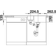 Tekening van een gootsteen met afmetingen
