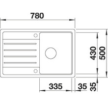 Technische tekening van een gootsteen met maatvoering