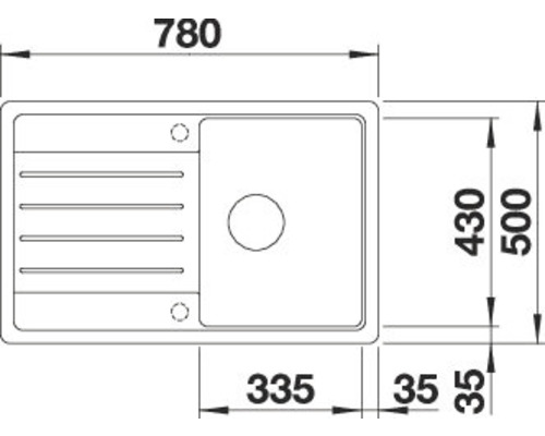 Technische tekening van een gootsteen met maatvoering