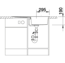Tekening van een gootsteen met de afmetingen 295 en 190.