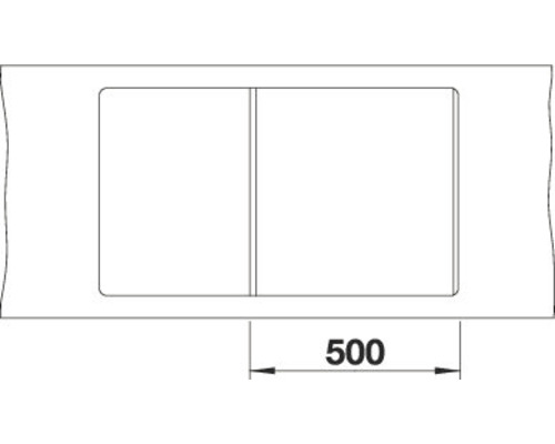 Tekening van een spoelbak met een breedte van 500 millimeter.