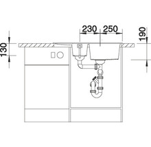 Technische tekening van een aanrechtspoelbak met afmetingen