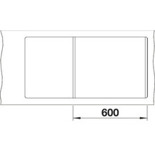 Schema van een spoelbak met een lengte van 600 millimeter