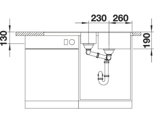 Schema van een gootsteen met afmetingen voor installatie