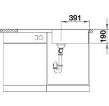 Technische tekening van een aanrechtspoelbak met afmetingen