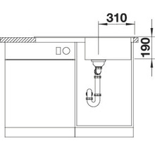 Schets van een spoelbakonderkast met afmetingen van 310 bij 190 millimeter.