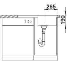 Technische tekening van een spoelbak met maataanduidingen