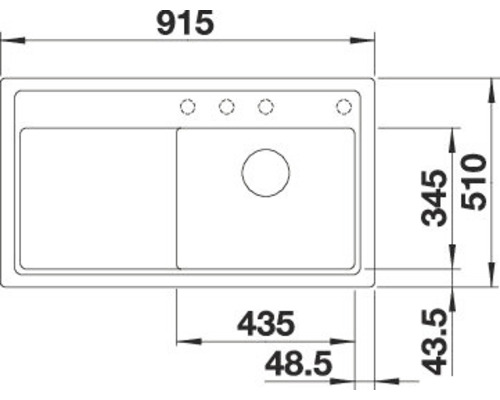 Maattekening van een spoelbak met twee kommen en afdruipvlak