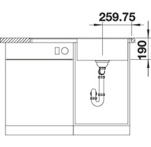 Technische tekening van een spoelbakonderkast met afmetingen