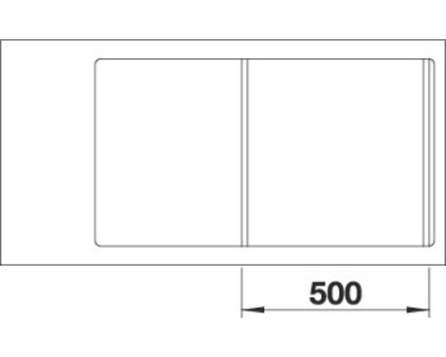 Tekening van een spoelbak met twee bakken en maatvoering 500