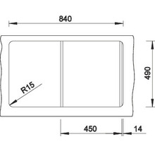 Technische tekening van een wastafel met afmetingen in millimeters