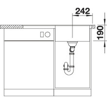 Technische tekening van een spoelbak met afmetingen van 242 bij 190 millimeter.