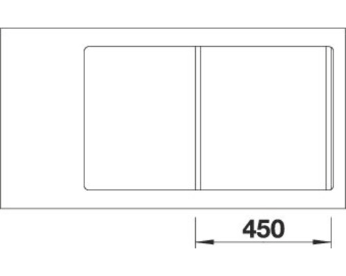 Tekening van een spoelbak met een lengte van 450 millimeter