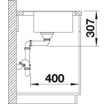 Technische tekening van een wasbak met de afmetingen 307 mm en 400 mm.