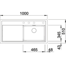 Schets van een spoelbak met de afmetingen 1000 x 510 millimeter