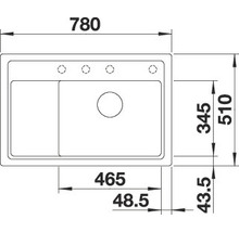 Tekening van een gootsteen met maatvoering
