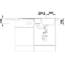 Technische tekening van een aanrechtspoelbak met afmetingen