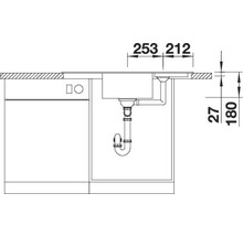 Schets van een gootsteen met maatvoering