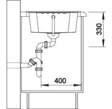 Tekening van een gootsteen met afmetingen