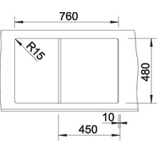 Technische tekening van een spoelbak met maataanduidingen