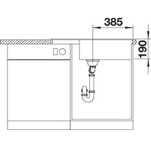 Technische tekening van een spoelbak met afmetingen