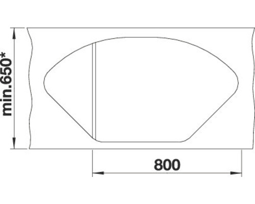 Technische tekening met de afmetingen van een wastafel