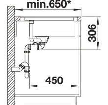 Technische tekening van een wastafel met afmetingen