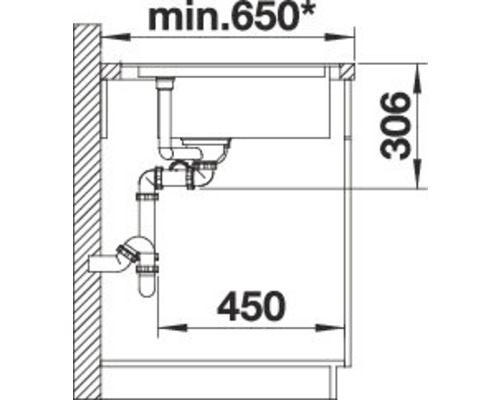Technische tekening van een wastafel met afmetingen