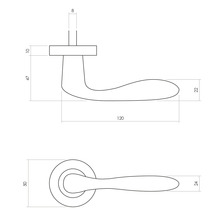 Technische tekening van een deurklink met maatvoering