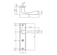 Technische tekening van een deurklink met afmetingen
