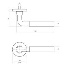 Technische tekening van een deurklink met maataanduidingen