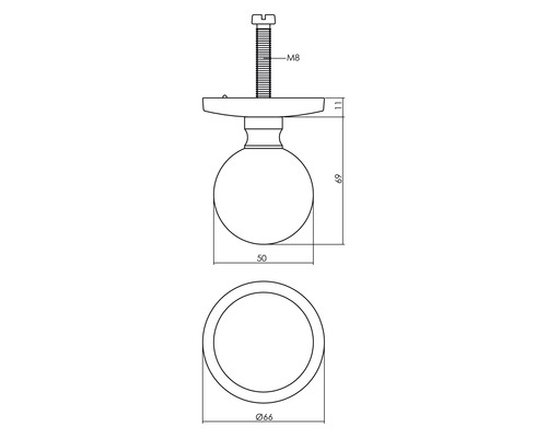 Technische tekening van een meubelknop met afmetingen