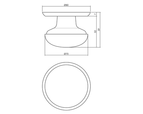 Technische tekening van een meubelknop met afmetingen