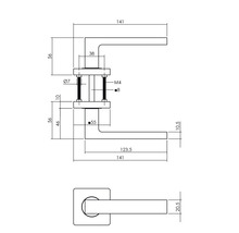 Technische tekening van een deurklink met maatvoering