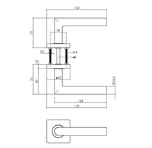 Technische tekening van een deurklink met afmetingen