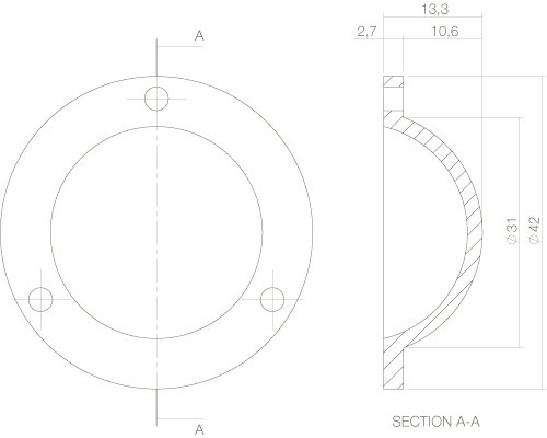 Technische tekening van een ronde afdekking met afmetingen