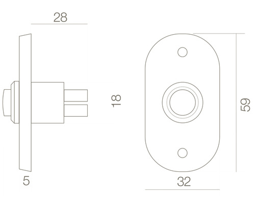 Technische tekening van een deurvergrendeling met afmetingen