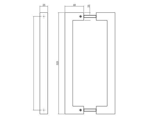 Technische tekening van een deurgreep met maatvoering
