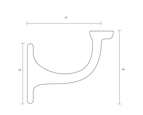 Technische tekening van een wandhouder met afmetingen.