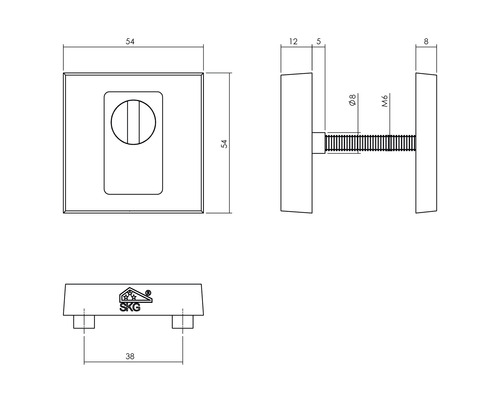 Technische tekening van een deurbeslag met maatvoering