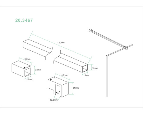 Technische tekening van bevestigingsmateriaal met maataanduidingen