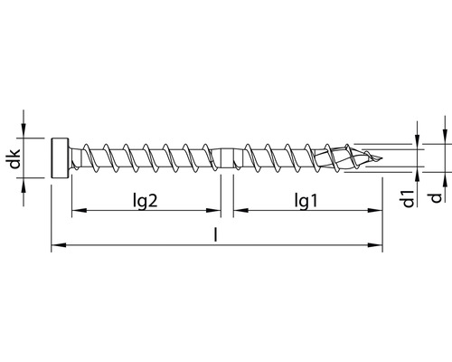Technische tekening van een schroef met afmetingen