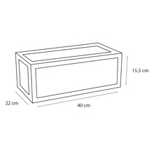 Illustratie van een plantenbak met de afmetingen 40, 22 en 15,5 centimeter.