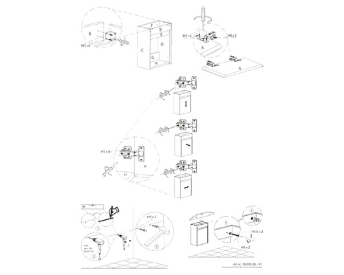 Montage-instructies voor een meubelstuk met beslag en schroeven